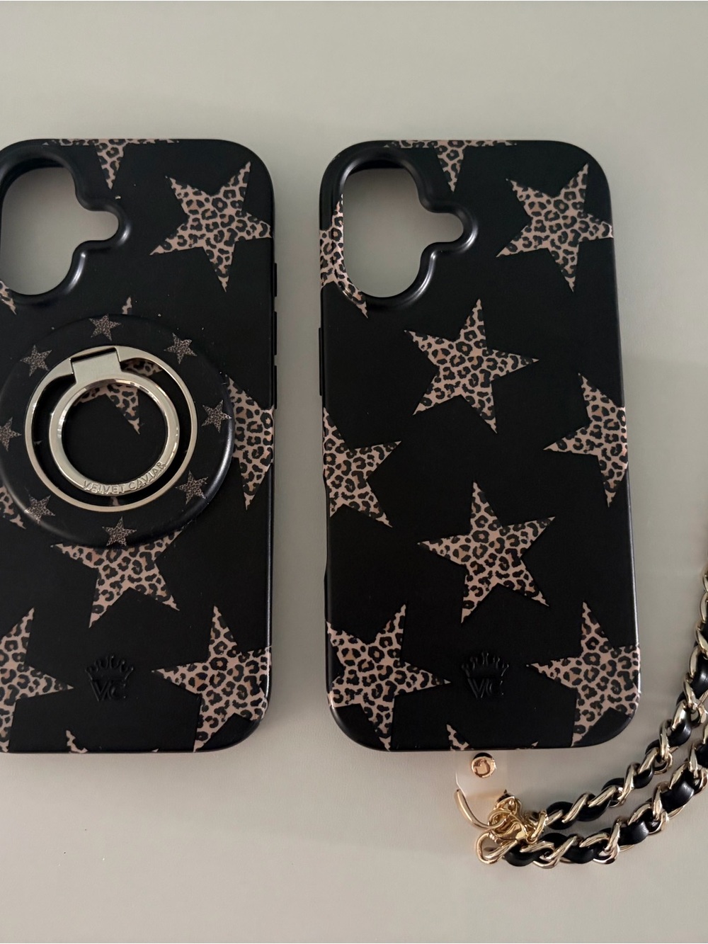 Velvet Caviar Black Leopard Star Phone Case with Ring Holder